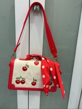Steve Madden Cherry Print Shoulder Bag with Polka Dot Scarf